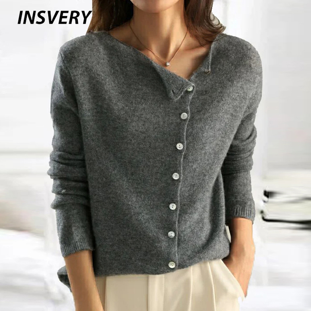 Autumn Winter Sweater Women Elegant Button Design Knitted Cardigans 1